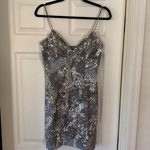 Sean collection. Silver sequence cocktail dress